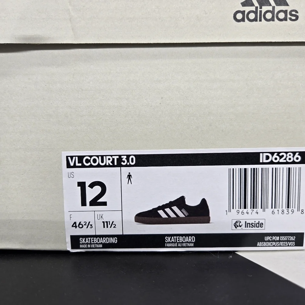 New adidas Vl Court 3.0 Core Black Cloud White Gum Men's Shoes Size 12